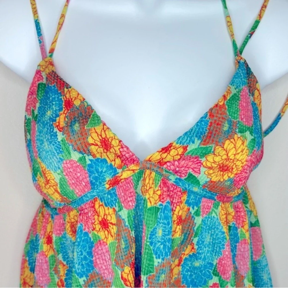Zara Womens Pleated Strappy Flowy Top Tank Multi-Color Floral 5039/389 Size‎ S